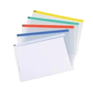 Image of 5 Star A3 Zip Filing Bags PVC Clear Front with Coloured Seal Assorted Pack of 5