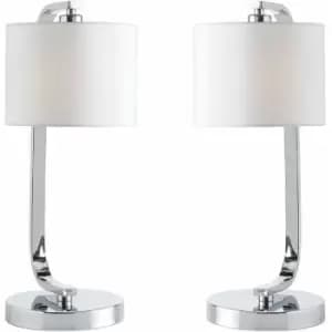 Image of 2 pack Touch Dimmable Table Lamp Chrome & White Fabric Shade Bedside Desk Light