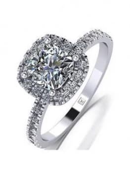 Image of Moissanite Platinum 1.4ct Total Equivalent Cushion Centre Halo Ring, One Colour, Size V, Women