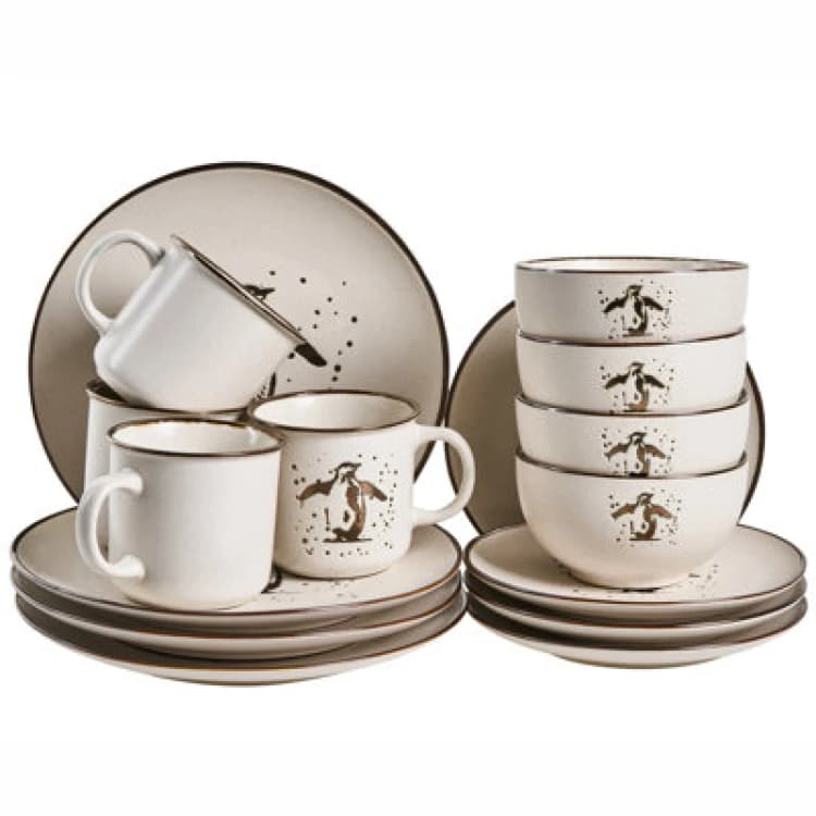 Image of Beliani Set Of 16 Dinnerware Cinnamon Stoneware Off-White