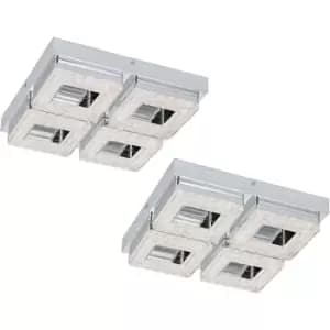 Image of 2 PACK Wall Flush Ceiling Light Chrome Shade Chrome Clear Crystal LED 4x4W