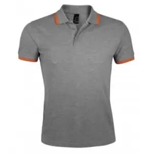 Image of SOLS Mens Pasadena Tipped Short Sleeve Pique Polo Shirt (XXL) (Grey Marl/Orange)