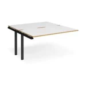 Image of Bench Desk Add On 2 Person Rectangular Desks 1400mm White/Oak Tops With Black Frames 1600mm Depth Adapt