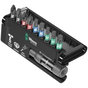 Image of Wera 05057680001 Impaktor Diamond Hard Bit Set PZ/PH/TX/Hex 10pc
