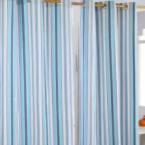 Image of HOMECAPES New England Stripes Ready Made Blue Curtain Pair, 137 x 182cm Drop - Blue