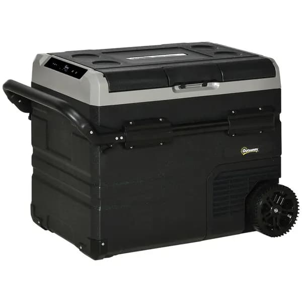 Image of Outsunny 50L Car Refrigerator, Portable Compressor Cooler Box, Fridge Freezer w/ Inner LED Light & Foldable Handles, 12/24V DC and 110-240V AC