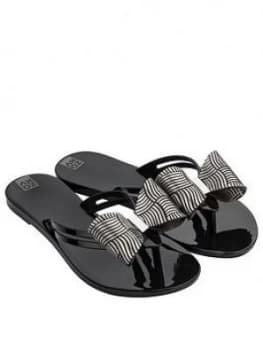 Image of Zaxy Sunrise Bow Detail Flip Flop - Black, Size 3, Women