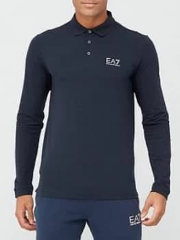 Image of Emporio Armani EA7 Core ID Logo Long Sleeve Polo Shirt Navy Size XL Men