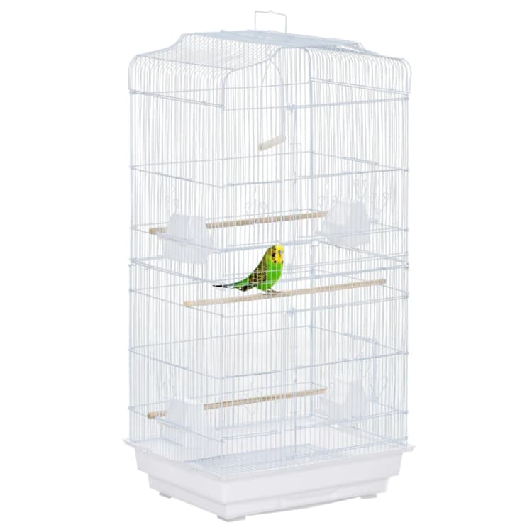 Image of Bird Cage with Stand - Perches - Food Bowls - Swing - 46.5 x 35.5 x 92cm - White - PawHut TJ Hughes 5056602986445