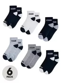 Image of Levis Boys 6 Pack Batwing Mid Cut Socks - Blue Size 7-9 Years