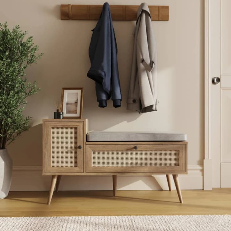 Image of GFW Noor Rattan 2 Door Shoe Cabinet in Light Oak Light Oak Unisex