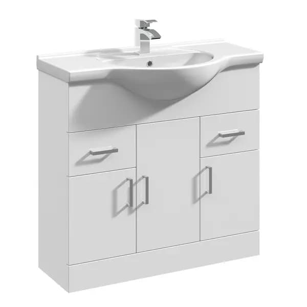 Image of Mayford 3 Door 2 Drawer Vanity Unit with Round Basin Gloss White