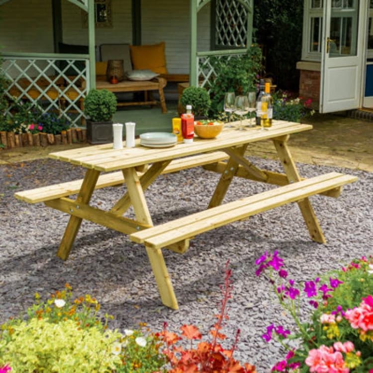 Image of Rowlinson Traditional Softwood 8 Seat Picnic Table 1.8M