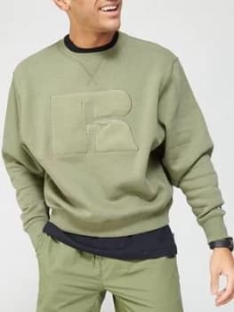 Image of Russell Athletic Brushed Logo Crew Neck Sweatshirt - Khaki