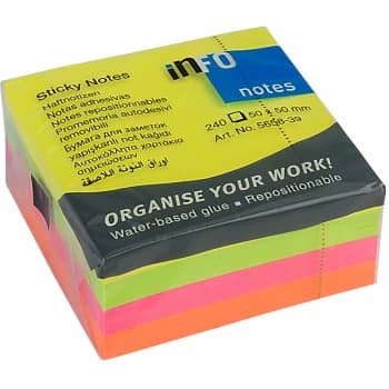 Image of Classmaster - Recycled Repositionable Note Cube Neon 50mm² 250 Sheet