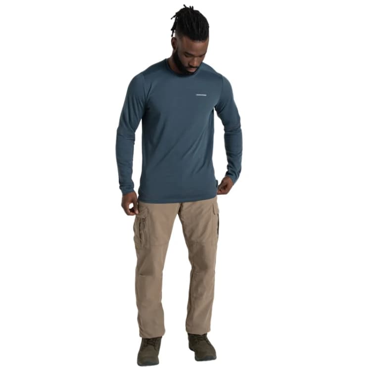 Image of Craghoppers Craghoppers Men NosiLife Abel Insect-Repellent Stretch Long Sleeved T-Shirt in Navy Size: Medium Navy M Male 5063260001113