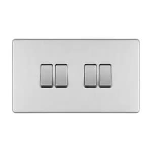 Image of BG Screwless Flatplate Brushed Steel Quadruple Switch, 10Ax 2 Way - FBS44