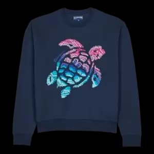 Image of Men Cotton Sweatshirt Embroidered Turtle - Sweet - Blue - Size S - Vilebrequin