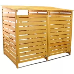 Image of Double Wheelie Bin Storage Shed Store Hideaway Wooden Dustbin - Brown