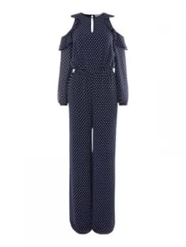 Image of Michael Kors Simple dot cold shoulder jumpsuit Blue