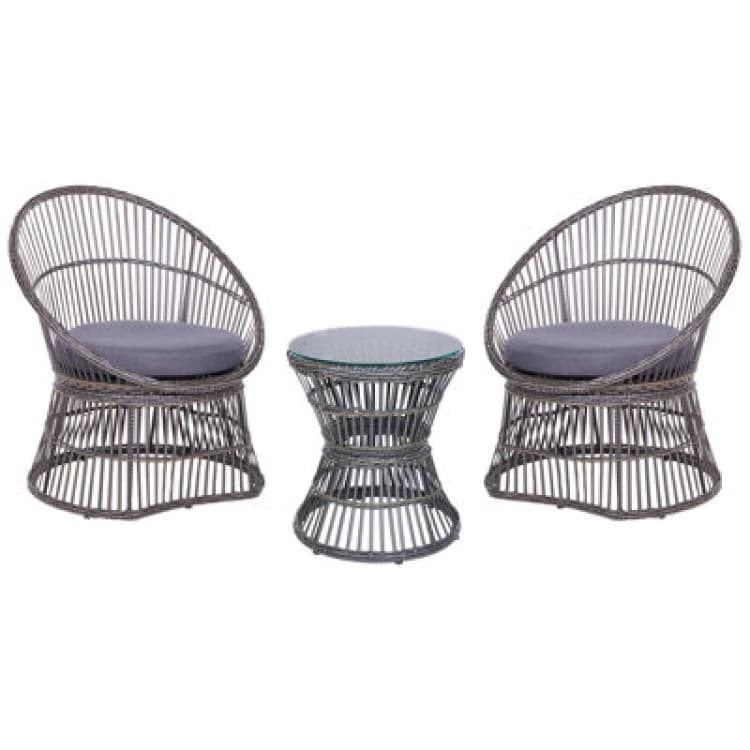 Image of Beliani Bistro Set With Cushions Mesyna Pe Rattan Taupe
