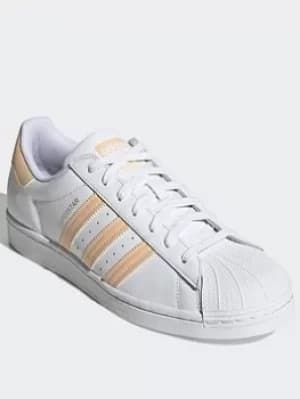 Image of adidas Originals Superstar Shoes, White/Pink, Size 3.5, Men