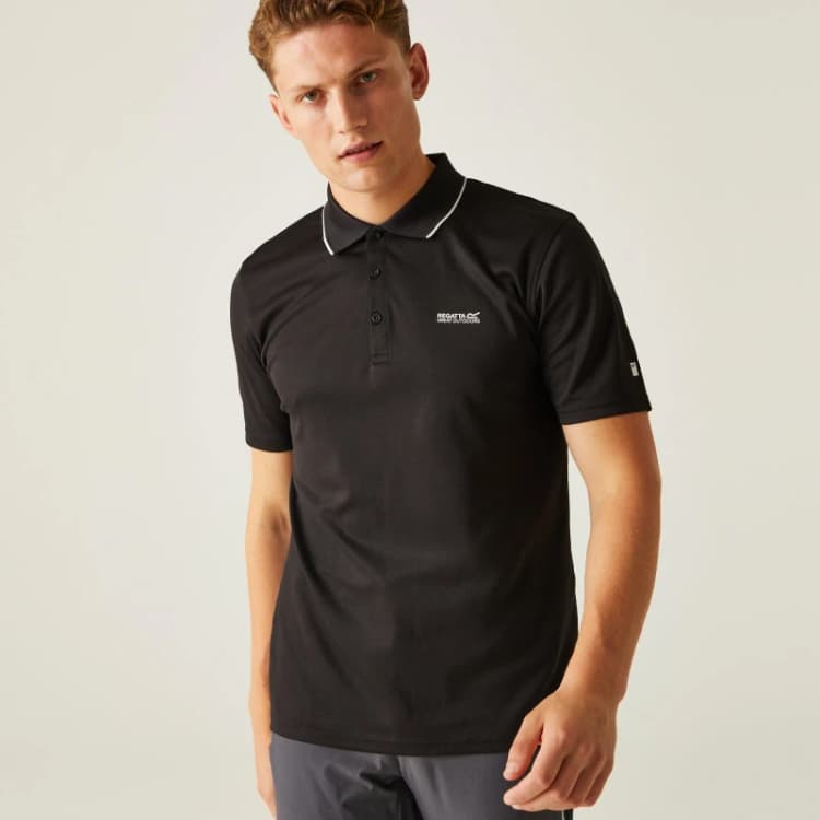 Image of Regatta Mens Maverick V Quick Drying Wicking Polo Shirt 5XL - Chest 55-57' (140-145cm) BLACK REG199-800-5XL
