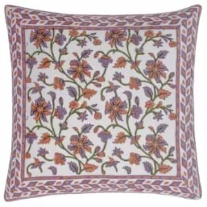 Image of Mentera Cotton Velvet Cushion Lilac/Coral, Lilac/Coral / 50 x 50cm / Polyester Filled