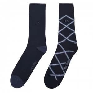 Image of Calvin Klein 2 Pack Overcheck Socks - Navy