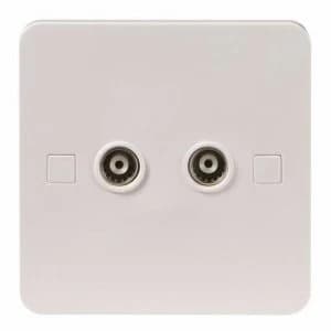 Image of KnightsBridge Pure 4mm White Twin Coaxial TV Outlet Isolated Single Wall Plate