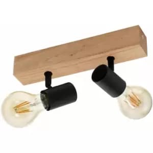 Image of Loops - Wall Light Colour Brown Wood Back Plate Black Bulb Holder Bulb E27 2x60W