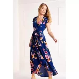 Image of Mela London Navy Front Wrap Floral Dress - Blue