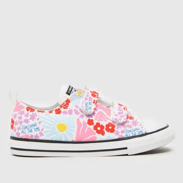 Image of Converse white multi all star lo 2v easy-on Girls Toddler trainers