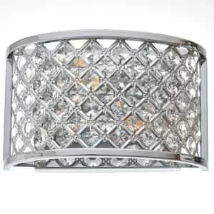 Image of Crystal Cage Wall Light Chrome Glass Shade Modern Twin Bulb Lounge Lamp Fitting