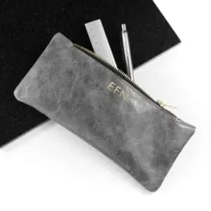 Image of Monogrammed Luxury Leather Pencil Case in Grey