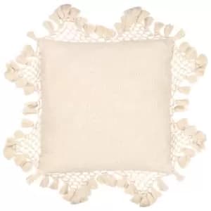 Image of Anko Macrame Tassel Trim Cushion Oatmeal, Oatmeal / 45 x 45cm / Polyester Filled