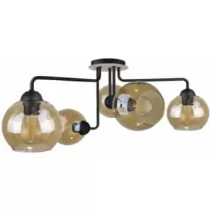Image of Keter Monde Multi Arm Semi Flush Ceiling Light Wood, 70cm, 5x E27