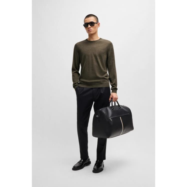 Image of Boss Mens Leno-P Knitted Crew Neck Jumper Open White 131 male S