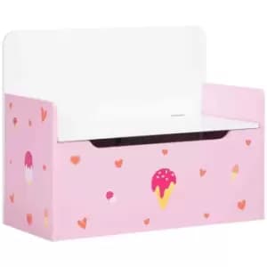 Image of ZONEKIZ 2-in-1 Wooden Kids Storage Bench Toy Box with Safety Rod - Pink
