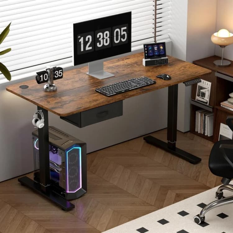 Image of MCC DIRECT Mcc Direct - Height Adjustable Electric Standing Desk w/ usb A-Charging Port and Desk Drawer easton brown 100 ED1003