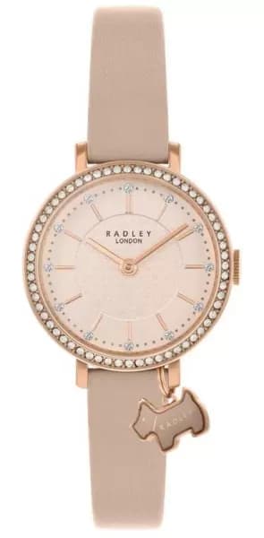 Image of Radley RY21292 Womens Rose Gold Crystal Set Pink Leather Watch
