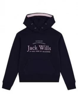 Image of Jack Wills Girls Script Hoodie - Navy, Size Age: 8-9 Years, Women
