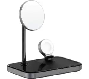 Image of SATECHI ST-WMCS3M 3-in-1 Wireless Charging Stand with MagSafe, Black,Silver/Grey
