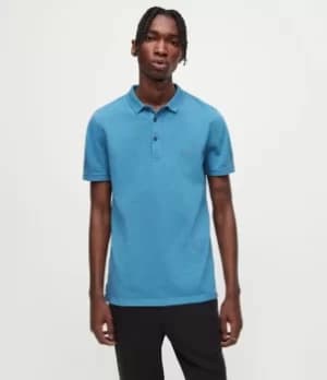 Image of AllSaints Mens Reform Short Sleeve Polo Shirt, Cornflower Blue, Size: XS