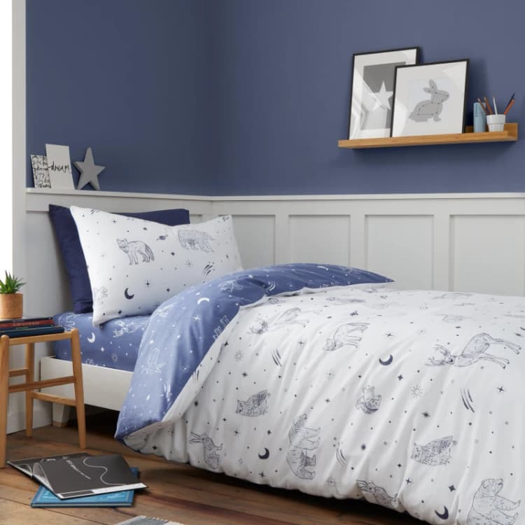 Image of Bianca Starlight Animals Brushed Cotton Duvet Cover and Pillowcase Set White