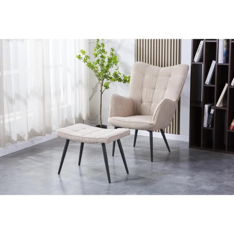 Image of Paris Boucle Light Brown Armchair & Footstool, Brown 307-08-12-01-01