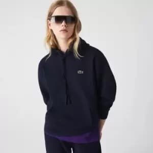 Image of Lacoste Womens Loose Fit Cotton Blend Hoodie Size 8 Navy Blue