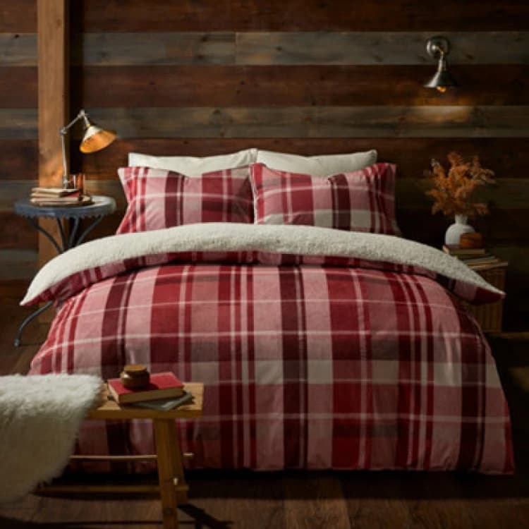 Image of Fusion Mulford Check Sherpa Duvet Set, Double, Red