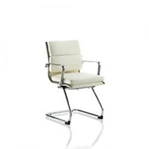 Image of Visitor Chair Savoy Cantilever Chair Ivory Bonded Leather With Arms