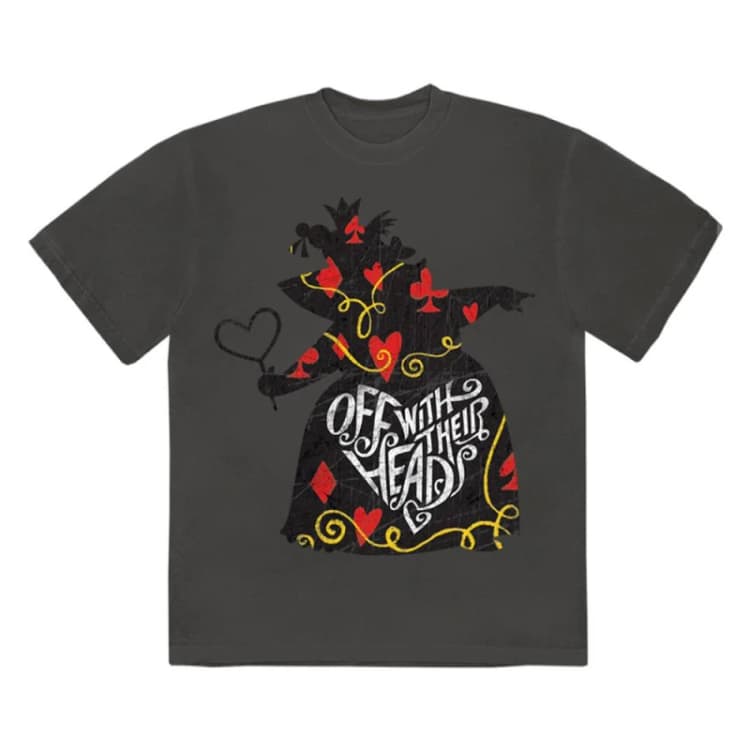 Image of Alice In Wonderland Mens Off With Their Heads T-Shirt in Charcoal Size: XL Charcoal Male XL